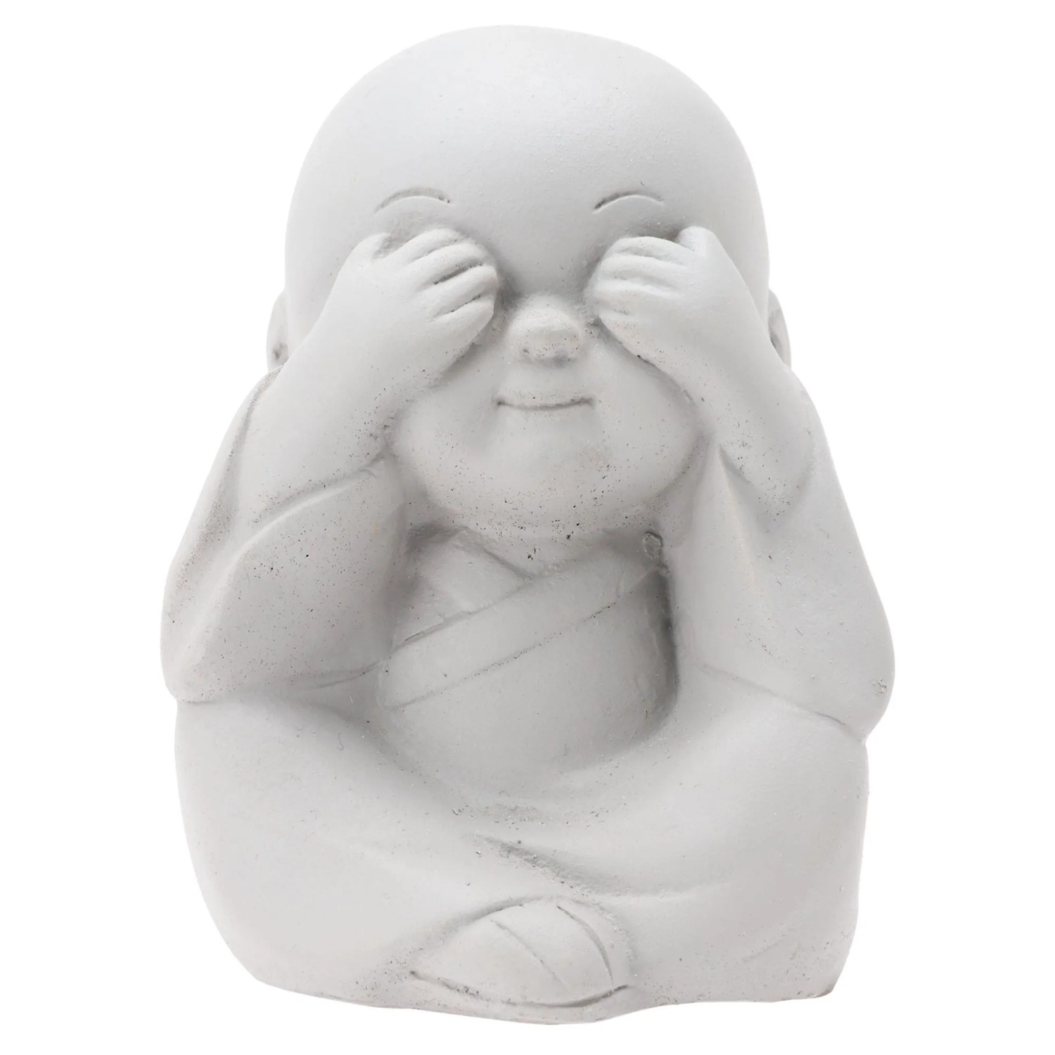 Beton Buddha Statue, 7,5 cm, "Sieh kein Übel" Design, Dekofigur.
