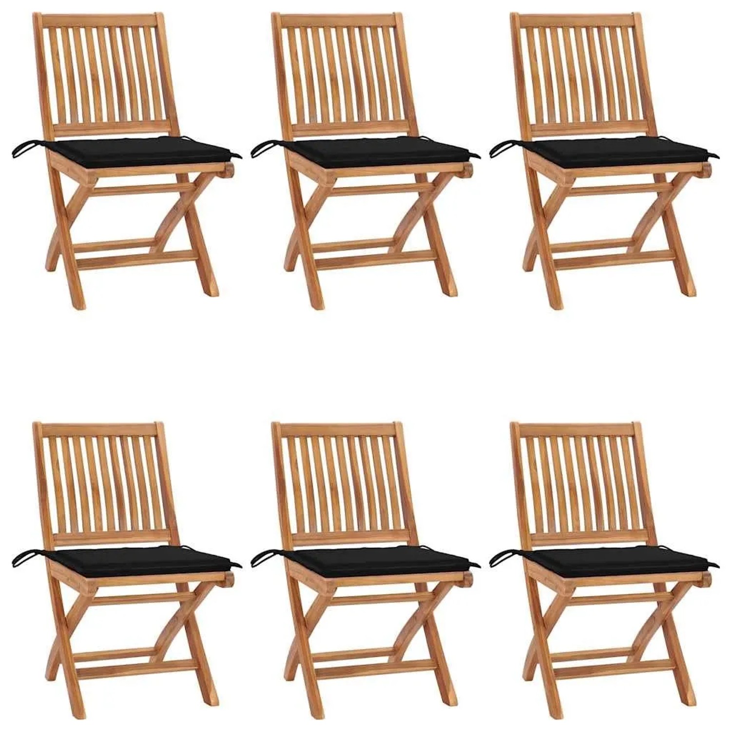 vidaXL Klappbare Gartenstühle mit Kissen 6 Stk Massivholz Teak 3072841