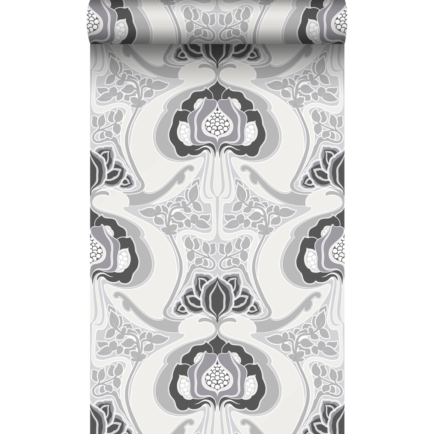 Origin Wallcoverings Tapete Jugendstil-Blumenmuster Schwarz und Grau 53 cm günstig online kaufen