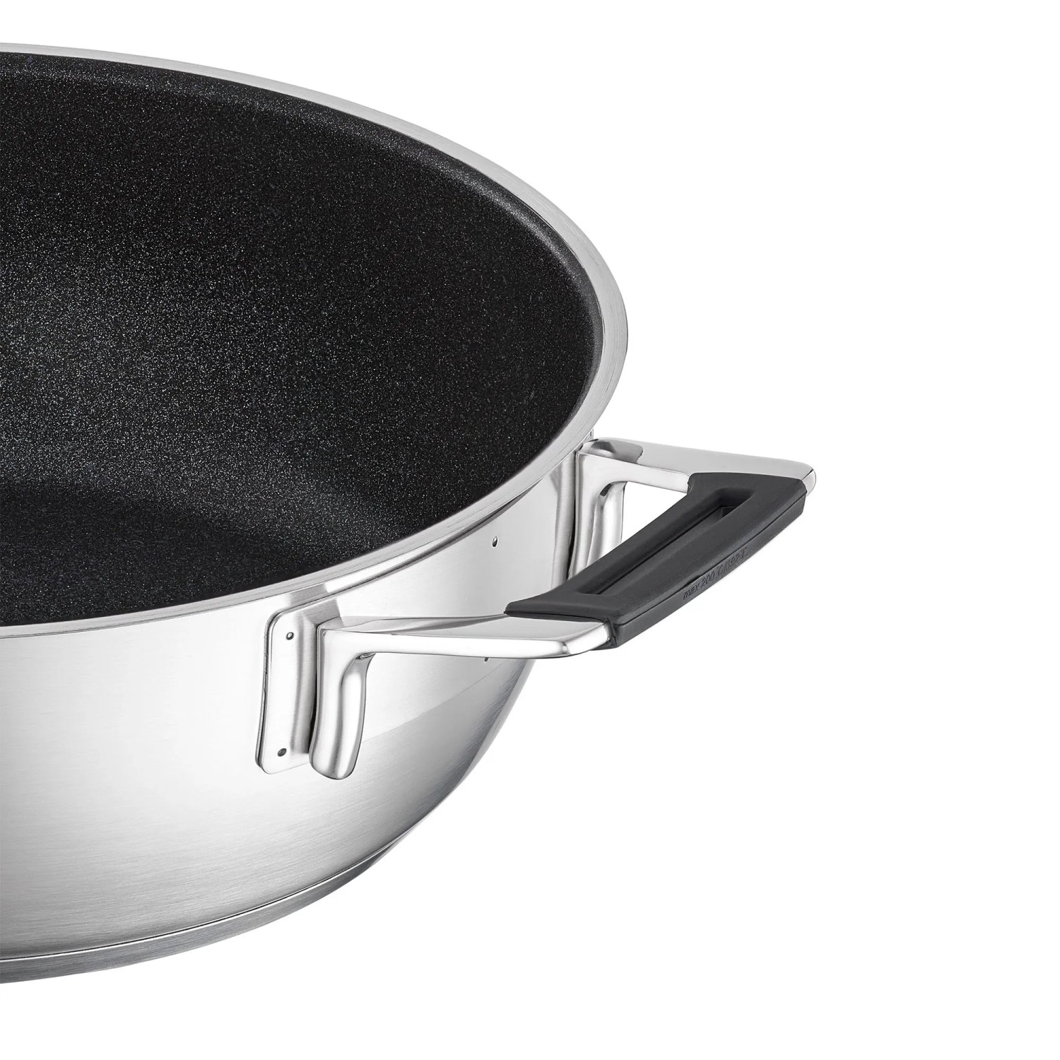 RÖSLE Servierpfanne SILENCE PRO Ø 28 cm aus Edelstahl mit schwarzer ProResist Antihaftbeschichtung und Silikongriff.