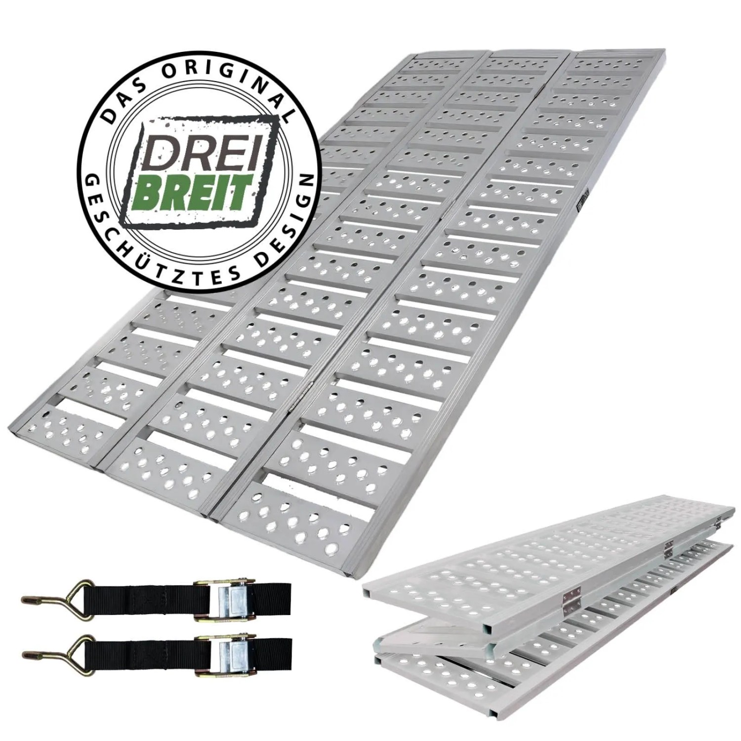 DREIBREIT By TRUTZHOLM 3-Fach Auffahrrampe Klappbar 255cm Grau