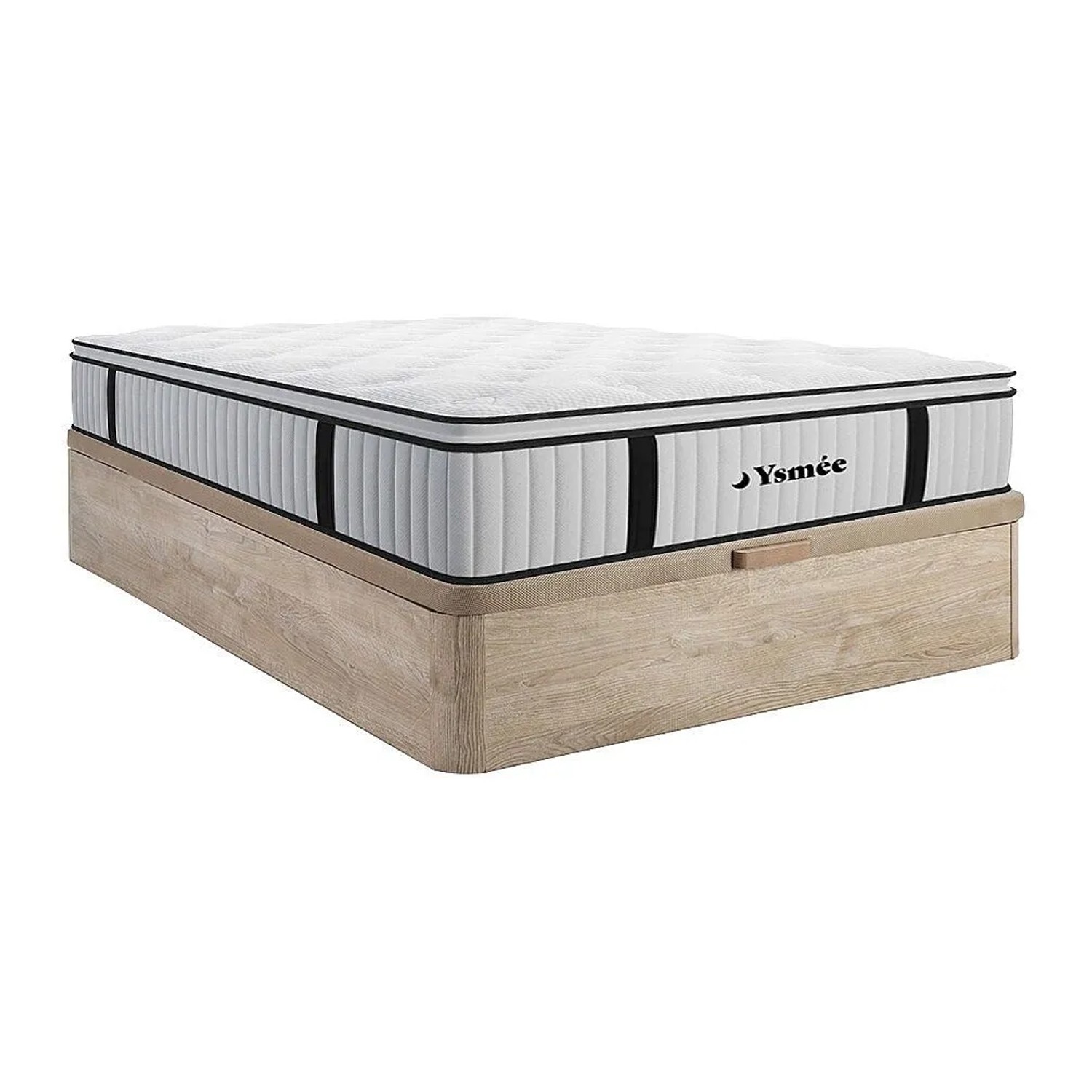 Vente-unique Matratze Und Bettgestell Mit Lattenrost Und Bettkasten American Dream Naturfarben Hell 200 cm