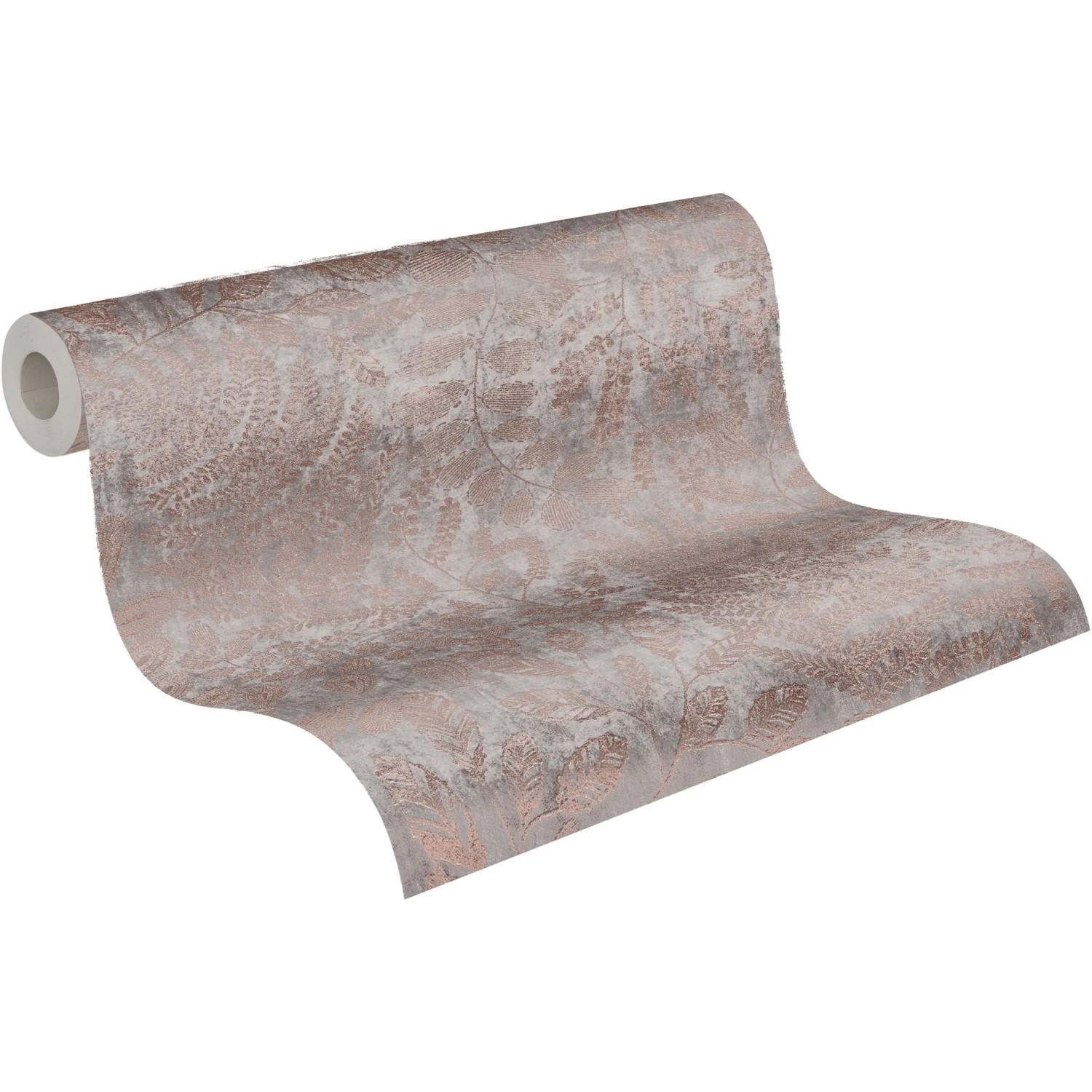 A.S. Création Vliestapete mit Blättern in Grau und Rosa, Rolle für Dekorative Tapeten.