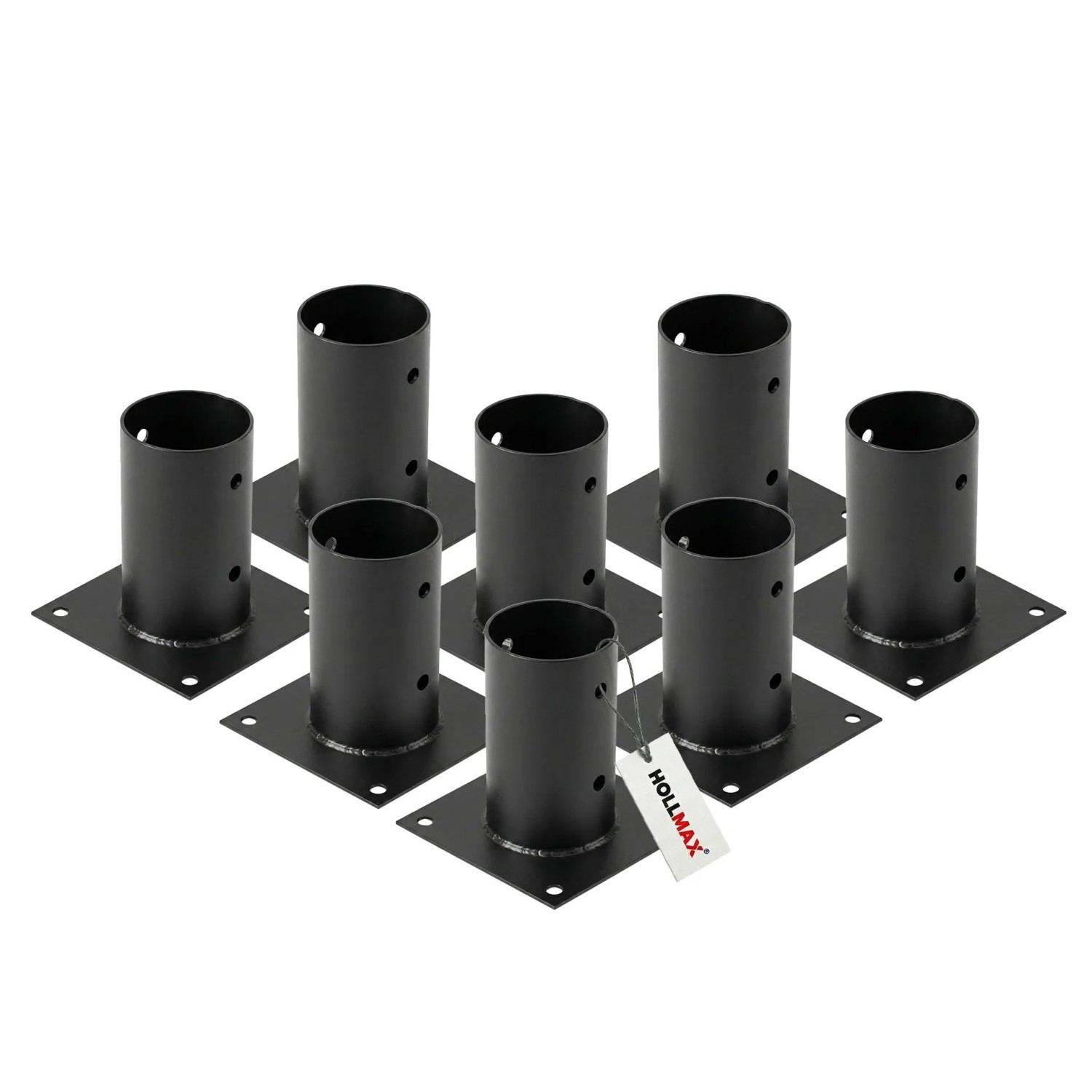 HOLLMAX 8 Stk. Aufschraubhülse/Pfostenträger 80 mm Pulverbeschichtet Schwarz für Rundholzpfosten