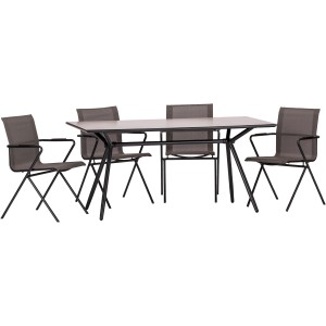 Acamp Gartenmöbel-Set Alpha: 4 Sessel, 1 Tisch in Anthrazit-Cemento. Wetterfest und modern.