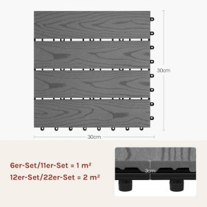 WOLTU WPC Terrassenfliesen Holzoptik 22 Stück/2 m² Hellgrau
