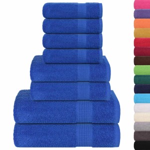 Blaues 8-teiliges Handtuchset von vidaXL aus 100% Baumwolle (Gäste-, Hand- und Duschtücher).