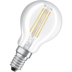 Osram E14 LED Leuchtmittel in Tropfenform, 4W, warmweißes Licht.