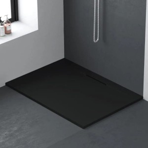 Schwarze, extra flache Stano Mineralguss Duschwanne Lyra, 85x100cm, für moderne Duschen.