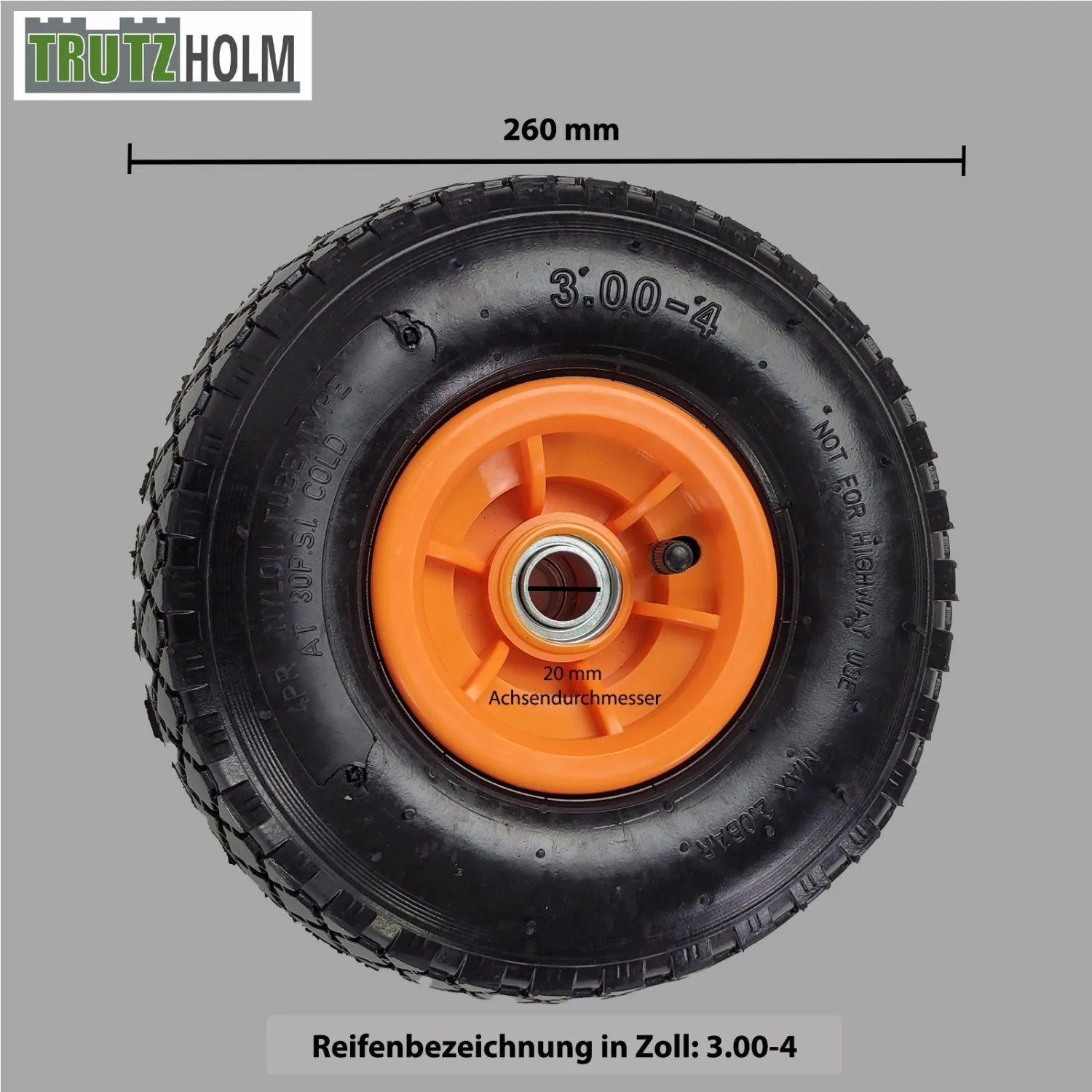 TRUTZHOLM Sackkarrenrad, 260x85 mm, Luftrad mit orangefarbener Felge.