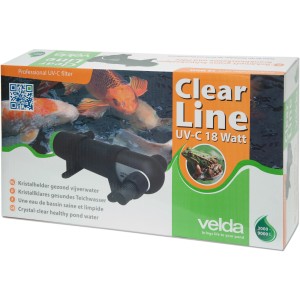 Verpackung des Velda UV-C Teichklärer Clear Line 18 Watt für klares, gesundes Teichwasser.