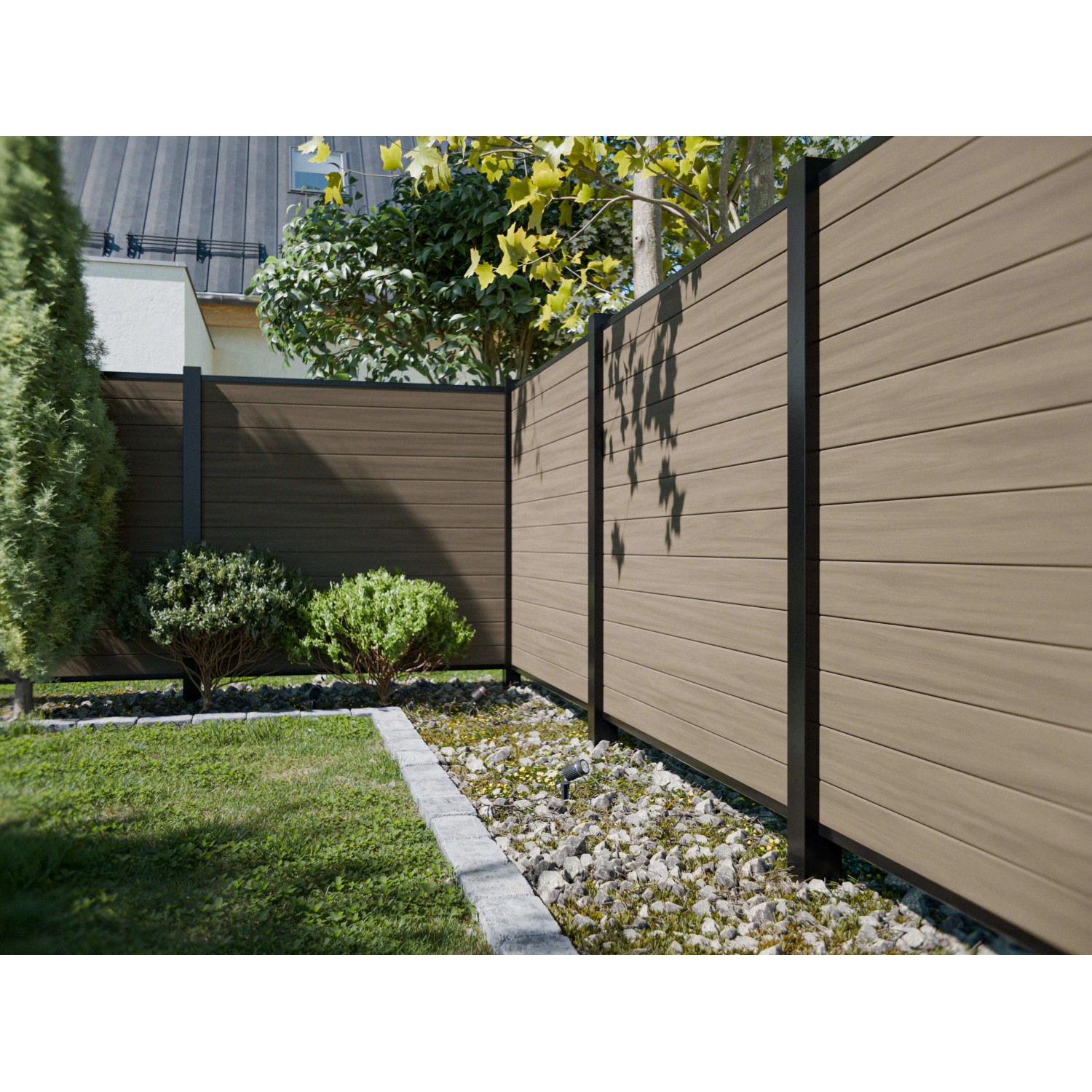 Outgarden PVC Sichtschutzzaun Walnuss Holzoptik 180x180 cm Steckzaun