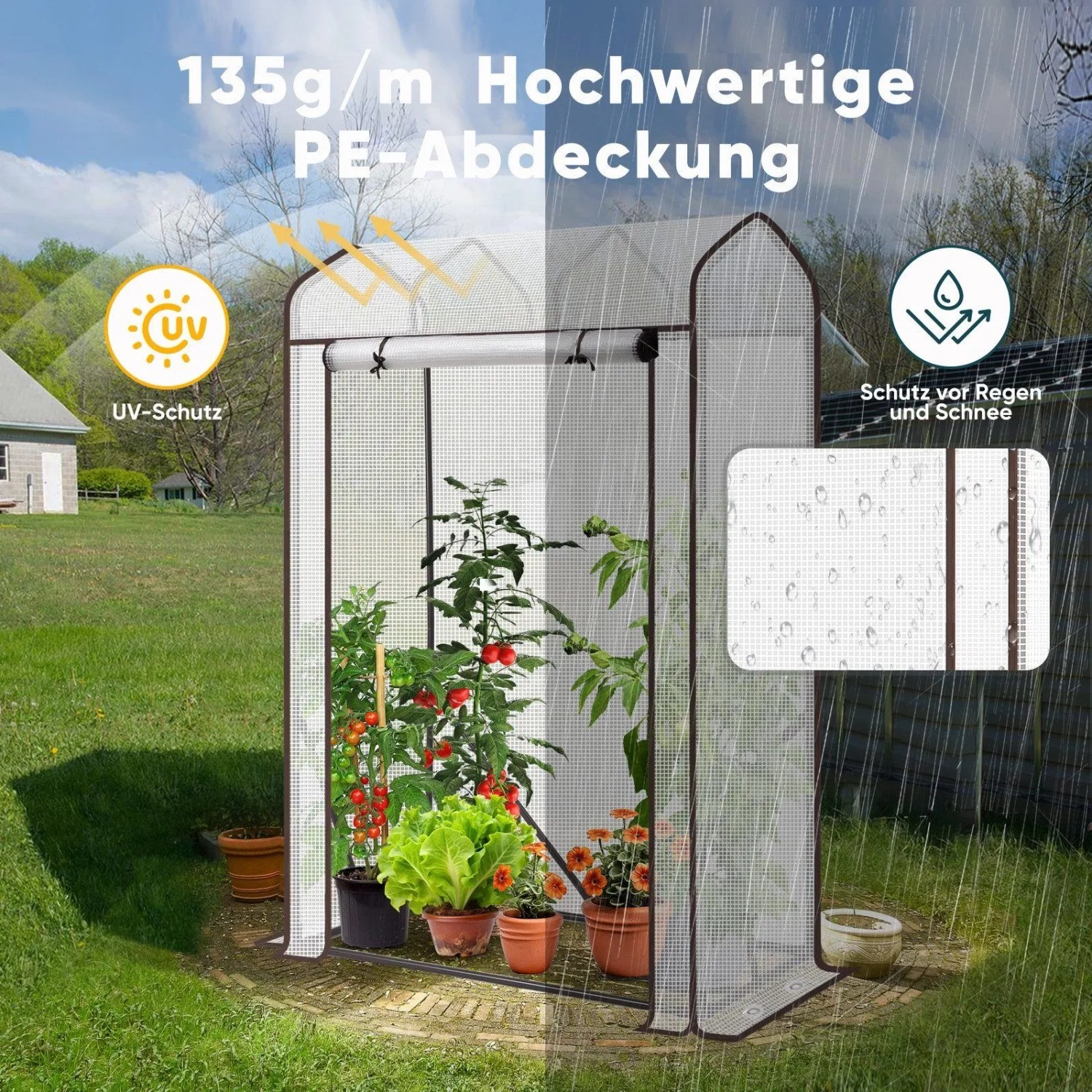 Sekey Tomatengewächshaus Foliengewächshaus Tomatenhaus mit Spitzdach für Garten und Balkon BxTxH 100 x 50 x 150 cm Winterfest Dachschräge Tomaten_6