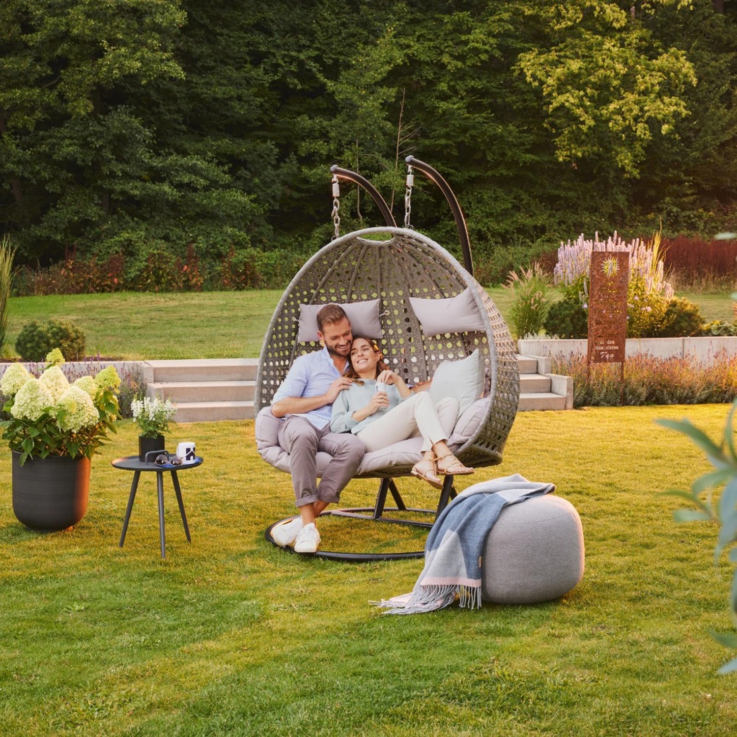 Home Deluxe Hängesessel Twin Polyrattan Grau bei OBI