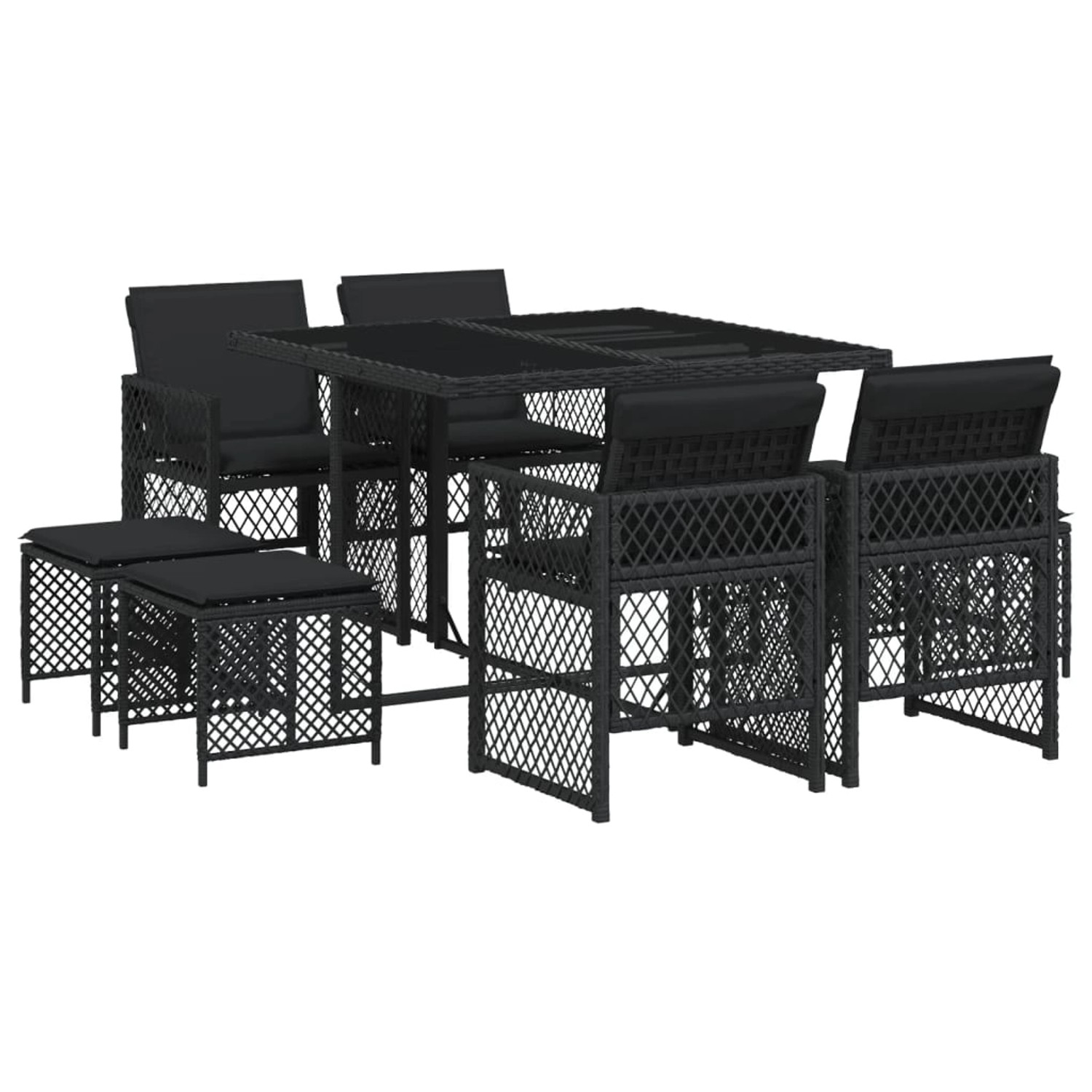 vidaXL 9-Tlg Garten-Essgruppe mit Kissen Schwarz Poly Rattan 3210775 günstig online kaufen