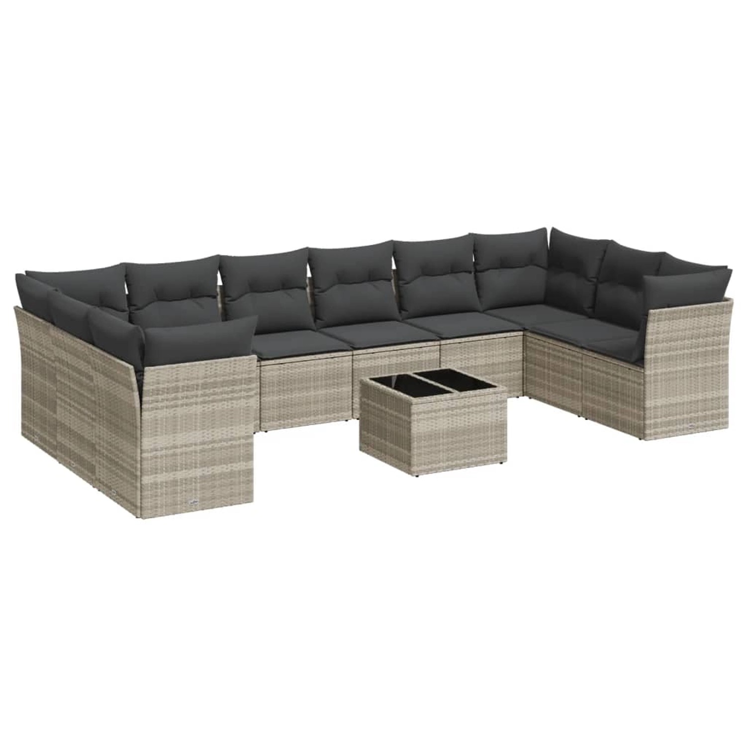 vidaXL 11-Tlg Garten-Sofagarnitur mit Kissen Hellgrau Poly Rattan 3250051 günstig online kaufen