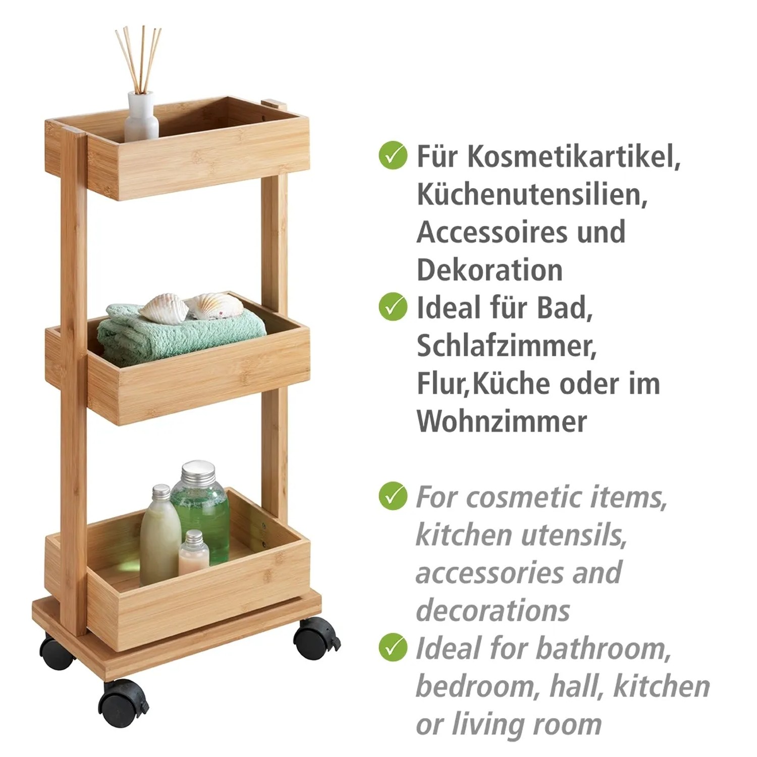 Wenko Badregal Tortona Bambus 18 cm breit mit Rollen kaufen bei OBI