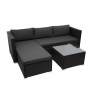 MCW Poly-Rattan Garnitur F57: Schwarzes Ecksofa mit Chaiselongue, dunkelgraue Kissen und Couchtisch. Gartenmöbel.