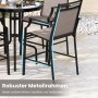 2er Set hohe Gartenstühle in Kaffee mit Metallrahmen und Fußstütze.