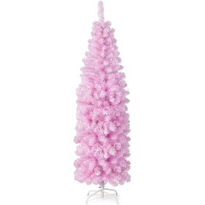 Costway Künstlicher Weihnachtsbaum Bleistift Rosa 180cm