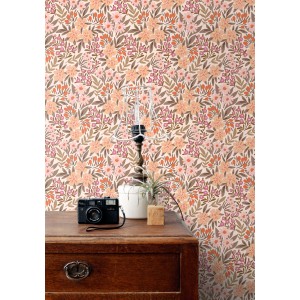 ESTAhome Tapete Blumen Graugrün Rosa und Lila 50 x 900 cm