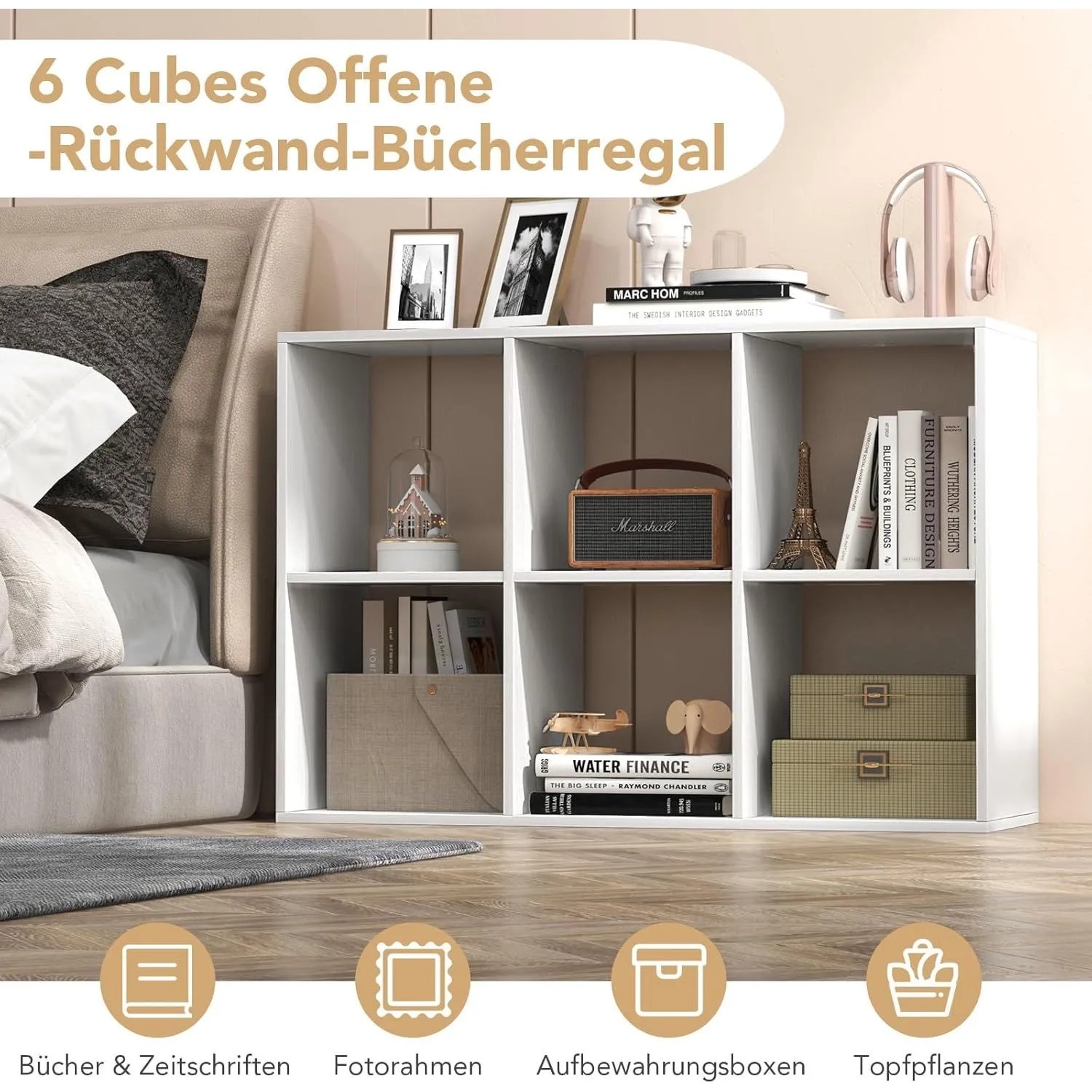 Costway Bücherregal mit 6 Fächern Würfelregal Offenes Regal Weiß_3