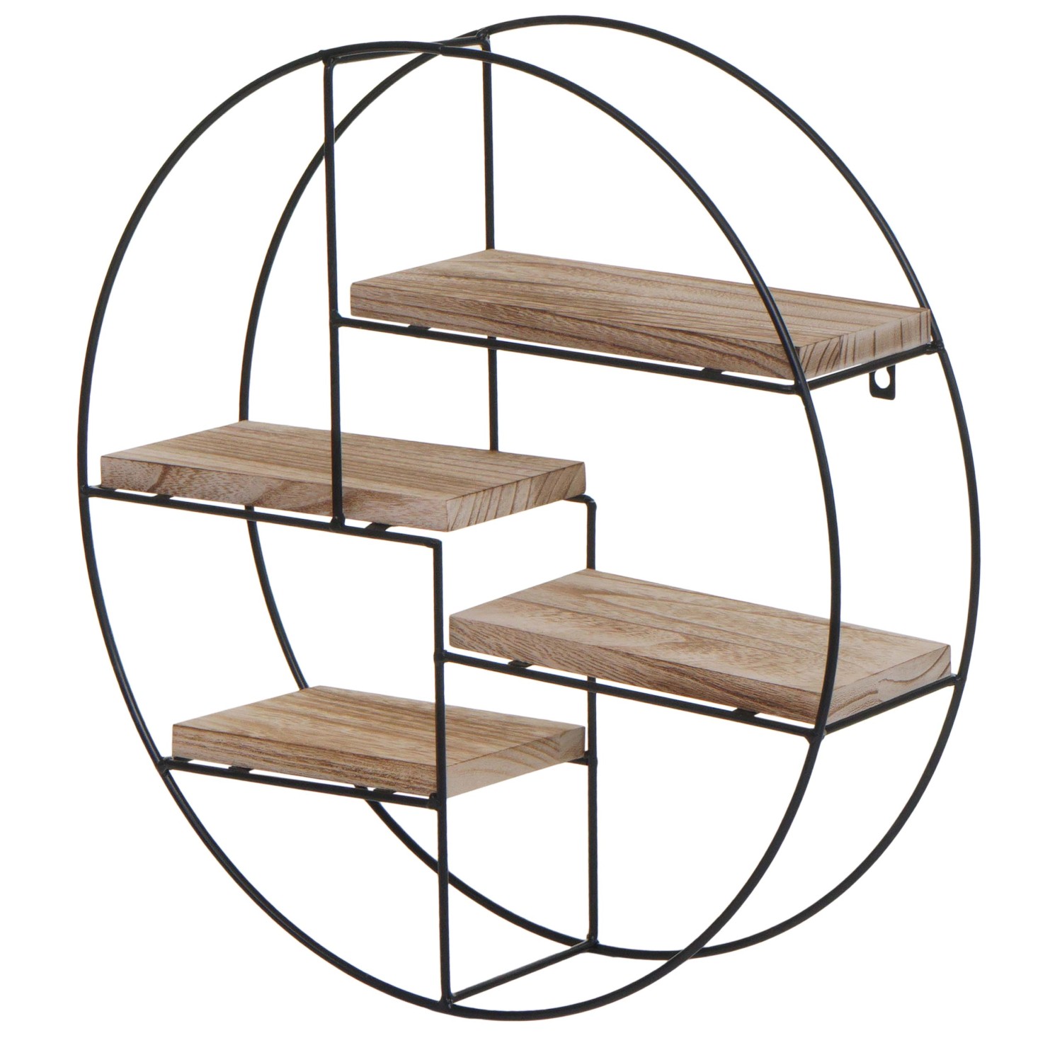 BERLINLODGE Wandregal Rund HxBxT 45x45x11cm 4 Regalböden Metall Massiv-Holz günstig online kaufen