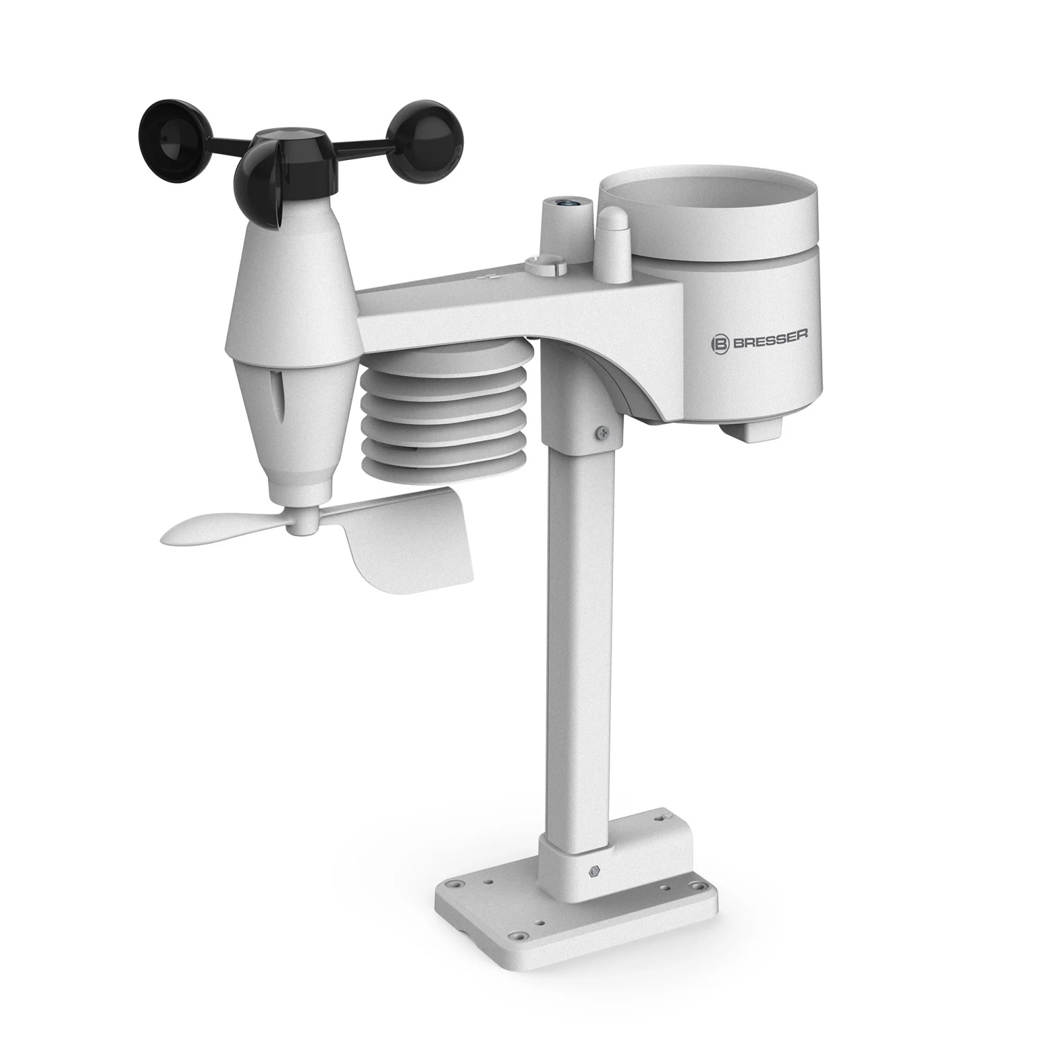 Bresser WLAN-Funk-Wetterstation TB 7-in-1, Außensensor in Weiß mit Windmesser und Regenmesser.