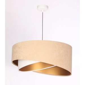 Licht-Erlebnisse Hängelampe Rund Ø 50 cm Stoff Velours Optik Beige Gold Weiß E27