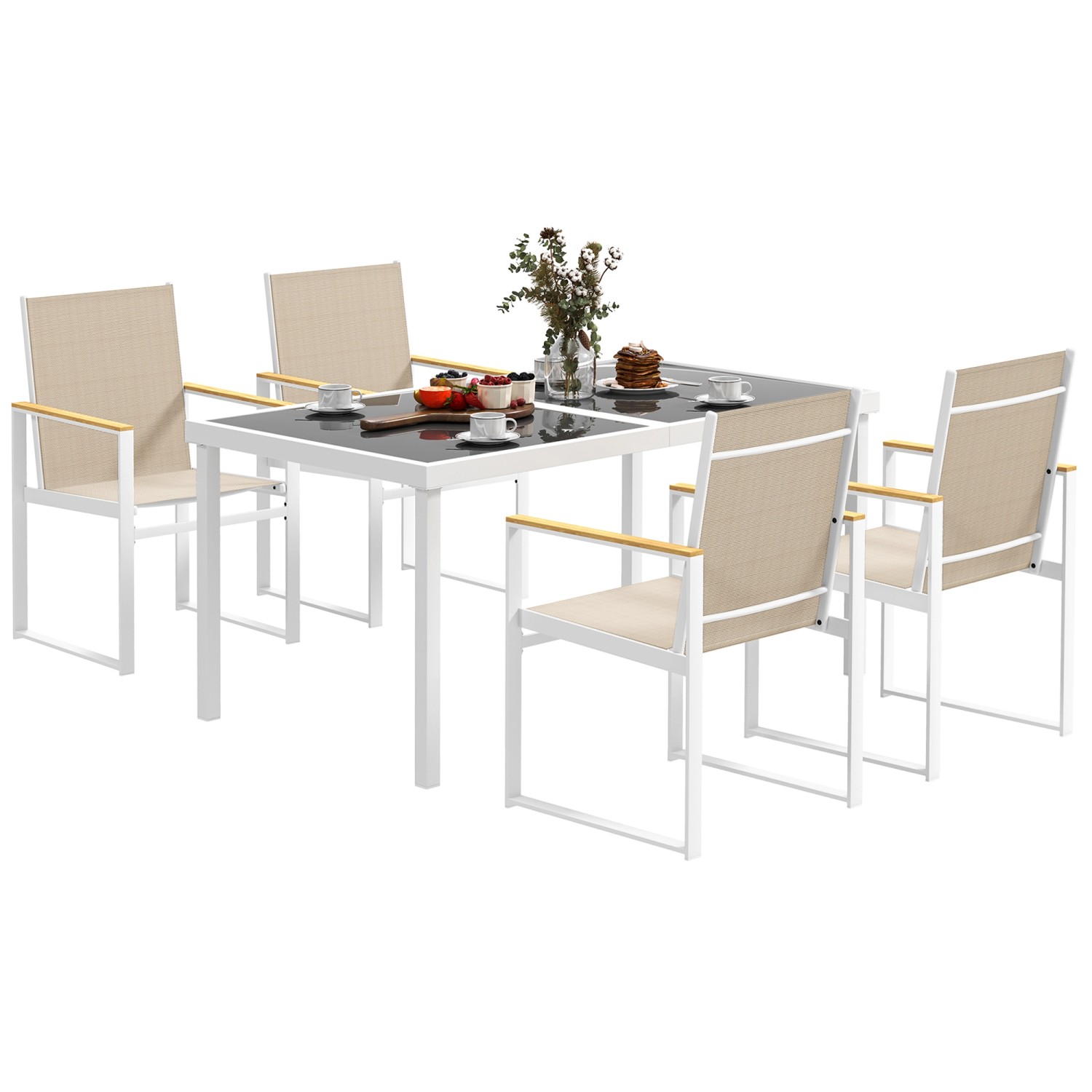 Outsunny Gartentisch Set  Stahl Kunststoff Mehrfarbig 150L x 87B x 72H cm günstig online kaufen
