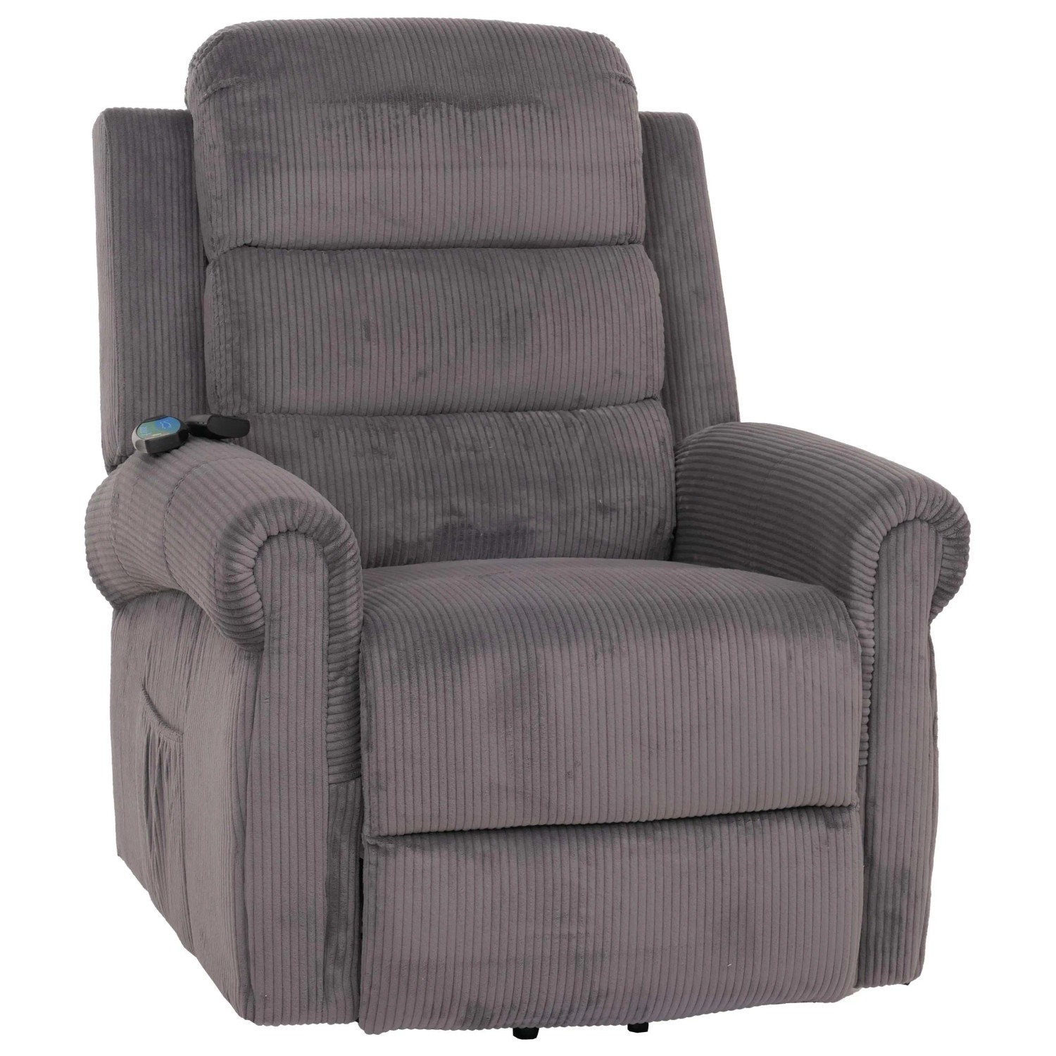 MCW Fernsehsessel K63 Liegefunktion Aufstehhilfe Massage Stoff Cord Dunkelgrau