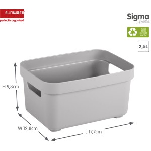 Graue Sunware Aufbewahrungsbox Sigma Home, 2,5 l, aus Recyclingmaterial mit Griffen.
