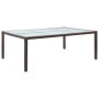 Brauner vidaXL Garten-Esstisch aus Poly Rattan mit Glasplatte, 200x150 cm.