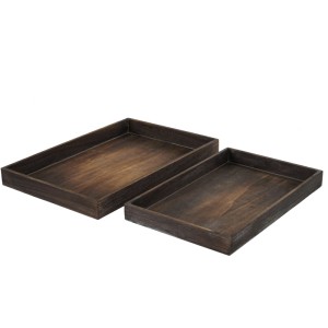 Zwei braune Paulowniaholz-Tabletts im Shabby-Look, unterschiedlich groß, für Küche & Deko.