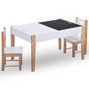 vidaXL Kinder Sitzgruppe mit Kreidetafel, schwarz/weiß. Kindertisch mit 2 Stühlen.
