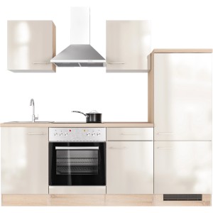 Flex-Well Küchenzeile Orlando, 220 cm, Kaschmir Glanz/Sonoma Eiche, mit E-Geräten.