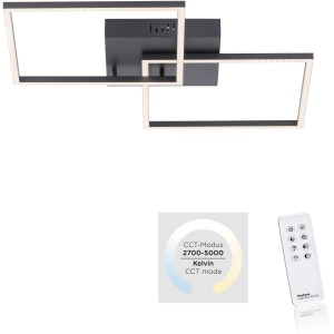 Moderne, schwarze LED-Deckenleuchte Iven (53x53 cm) mit Fernbedienung zur Lichtsteuerung.