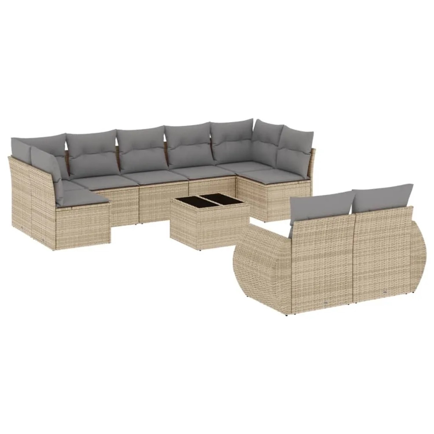vidaXL 10-Tlg Garten-Sofagarnitur mit Kissen Beige Poly Rattan 3221828