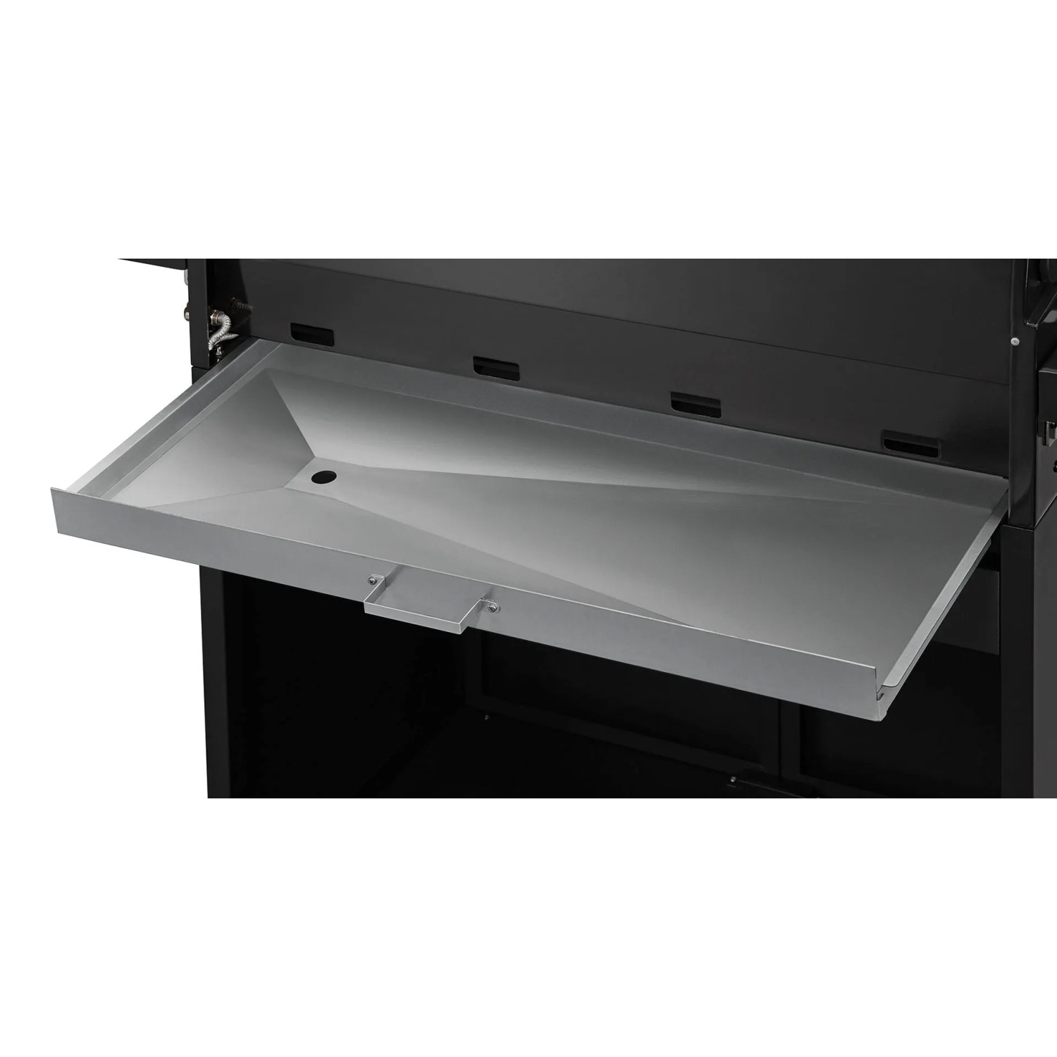 Detailaufnahme: Ausgezogene Fettauffangschale des Enders Gasgrill Chicago Next 4 R Turbo.