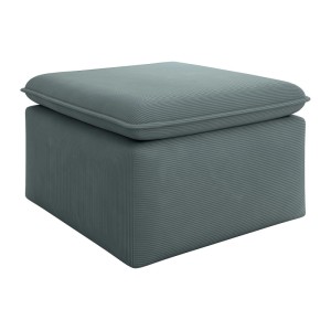 Quadratischer Sitzhocker Teodora in Blaugrün, 70 cm, mit geripptem Samt-Cord-Bezug. Moderner Pouf.