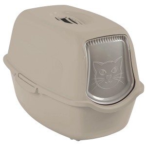 Rotho Katzentoilette Eco Bailey in Cappuccino mit Haube und Schwingtür.