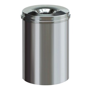 Silberner, selbstlöschender PROREGAL Papierkorb aus Edelstahl, 30 Liter.