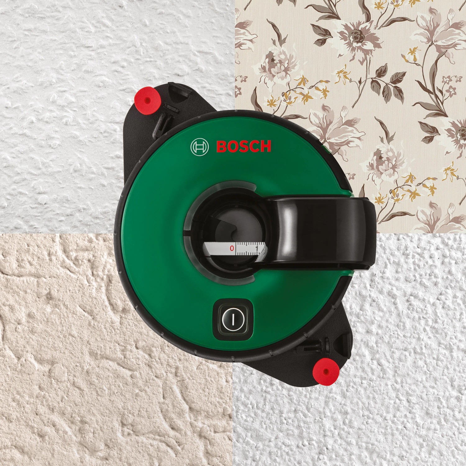Bosch Atino Linienlaser selbsthaftend, ein Prüfwerkzeug zum Ausrichten mit integriertem Maßband.