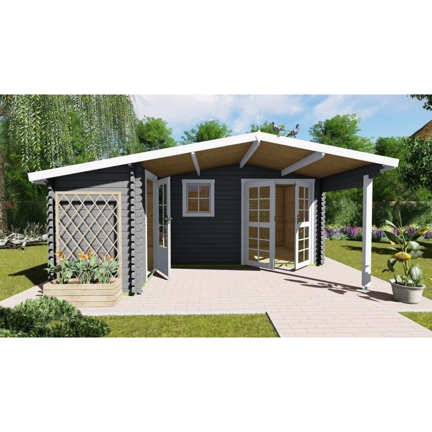 Finn Art Blockhaus 40mm Holz-Gartenhaus Norwegen 5 mit Extraraum ohne Fußboden