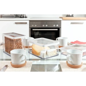 Rotho Vorratsdose Loft Premium, 2,1 l, rechteckig, transparent/weiß, mit Inhalt.