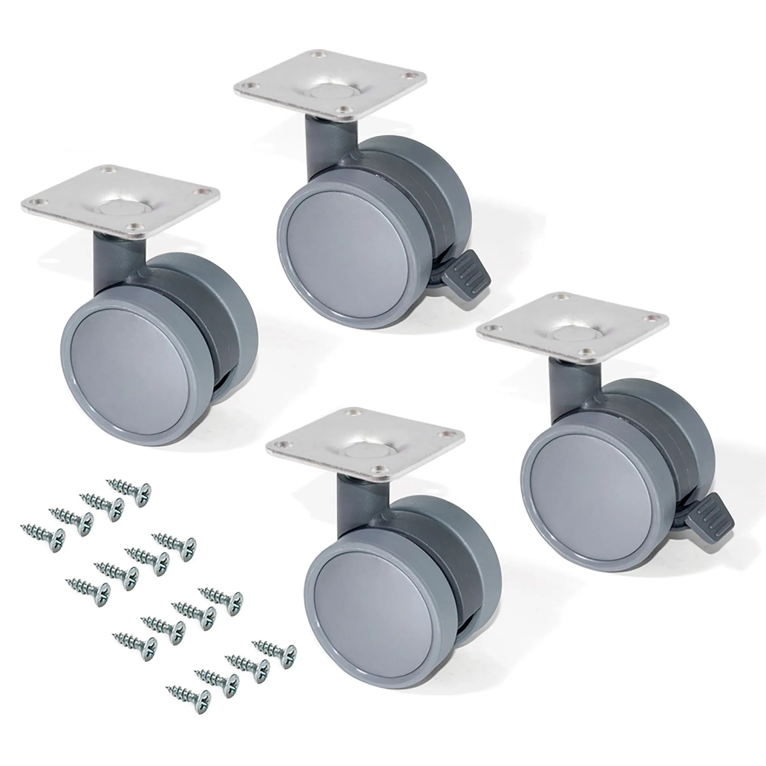 Emuca Lot von 4 Rollen Bowl mit Montageplatte Durchmesser 50 mm Stahl und Kunststoff Kunststoff Grau