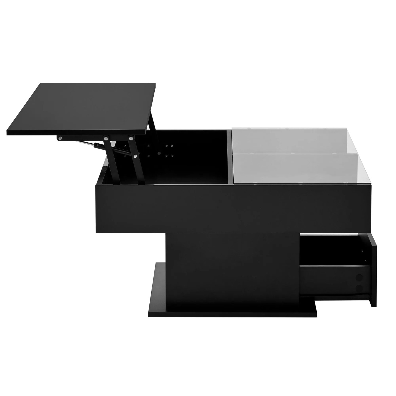 Okwish Couchtisch Mit Led/Verstellbarer Höhe/Flexiblem Stauraum Wohnzimmertisch 78 × 78 Cm Schwarz