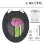 Schwarzer Schütte WC-Sitz Asia mit Holzkern, Absenkautomatik und Orchideen-Motiv.