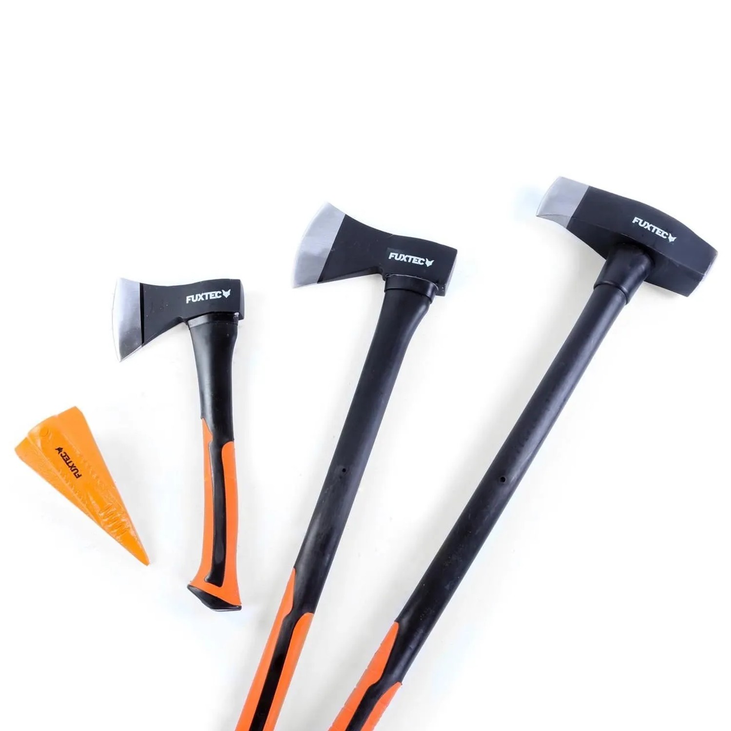 FUXTEC 4er Axt Set FX-AX4 inkl. Spaltgranate 600g/1000g/3000g/1800g Fiberglaskern. Geschmiedeter Carbonstahl 1045