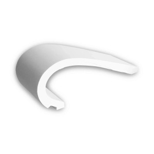 Musterstück einer weißen PROFHOME Eckleiste / Deckenleiste, ca. 10 cm lang.
